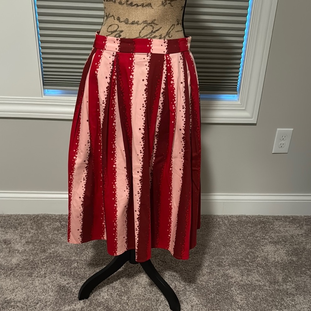 Collectif Red and Pink Midi Skirt